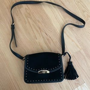 Kate spade suede and leather crossbody black with gold hardware